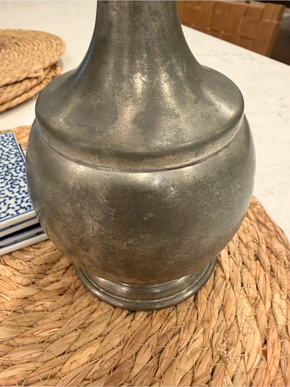 Antique-pewter Metal Vase in Aged Silver